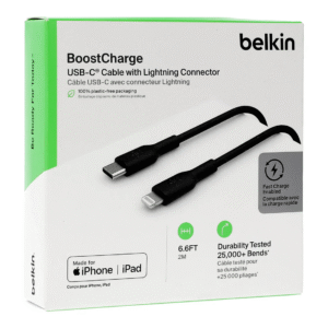 Belkin BoostCharge USB-C to Lightning Cable (2m/6.6ft, Black) ? Fast Charging iPhone & iPad MFi Certified Cable | CAA003BT2MBK