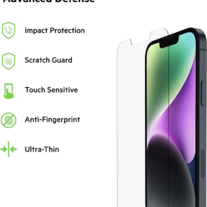 Belkin Tempered Glass Screen Protector for iPhone 14 Pro (2 Pack) ? Anti-Scratch, Transparent, Easy Install | OVA109ZZ