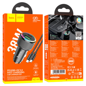 Hoco NZ14A 38W Dual Port Car Charger | USB-C PD + QC3.0 Fast Charging Adapter for iPhone & Android