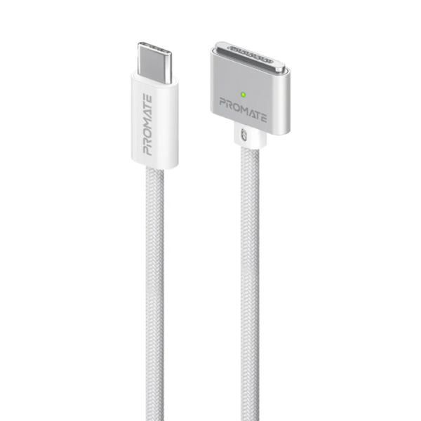 Promate 140W USB-C to MagSafe3 MacBook Charging Cable ? Fast PD 3.1 Charger for MacBook Pro, Durable White Cable | MAGCORD-140PD