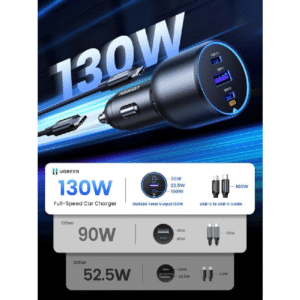 ugreen-macbookcharge-90413-2 UGREEN 130W 3-Port Fast Car Charger for iPhone, iPad, MacBook, Laptop & Android Phones | USB-C PD 3.1 & USB-A Quick Charge