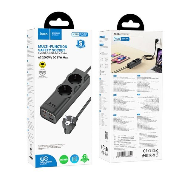 2025/11/1000338956.jpg Hoco MultiFunction Power Socket 2000W NS10 Black