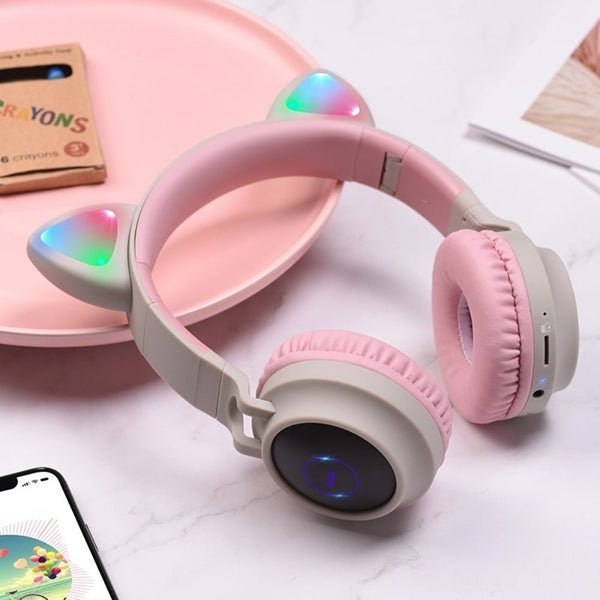 2025/11/1000339684.jpg Hoco Wireless Cat Ear Headphones W27 Gray & Pink