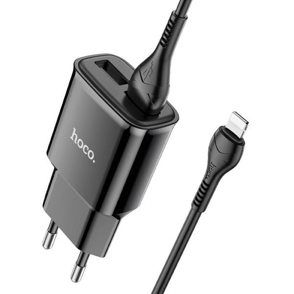 2025/12/1000342569.jpg Hoco C88a Dual Port Wall Charger with Cable (Lightning) Black