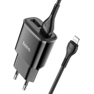 2025/12/1000342570.jpg Hoco C88a Dual Port Wall Charger with Cable (Lightning) Black