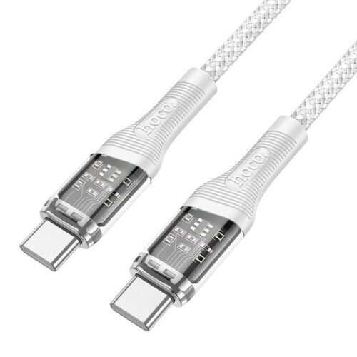 Hoco 60W Transparent Braided USB-C Cable U111 Transparent & White