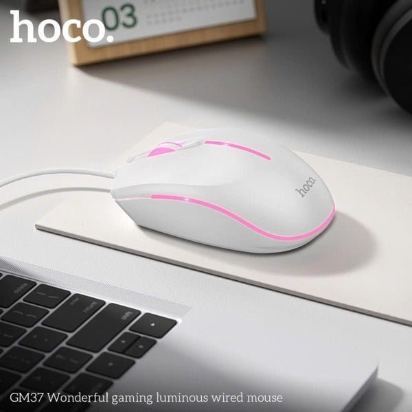 Hoco Wired Gaming Mouse 2400DPI GM37 White & Pink
