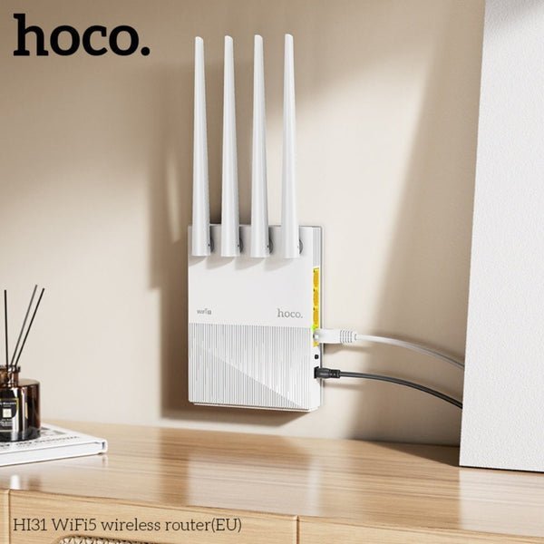Hoco Wireless Router Wifi5 4 Antennas 2.4GHz HI31 White