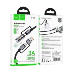 Hoco All in One Charging Cable USB-C with Led Light U138 Black