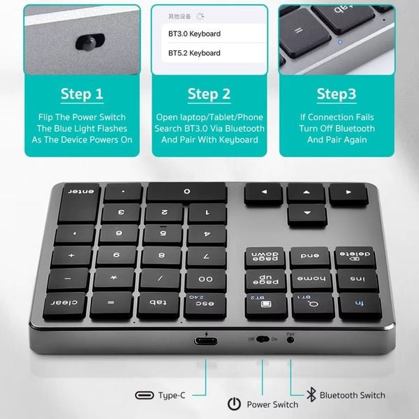 Coteci 35 Key Numeric Wireless Keypad Gray