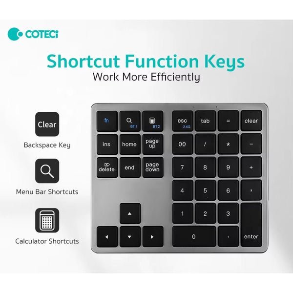 Coteci 35 Key Numeric Wireless Keypad Gray