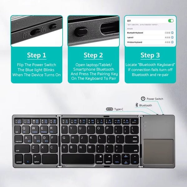 Coteci 63 Key Tri-fold Touchpad Keyboard Gray