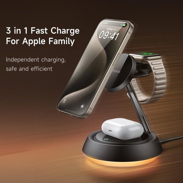 2025/12/1000352038.jpg Mcdodo 3-in-1 15W Night Light Magnetic Wireless Charger Black