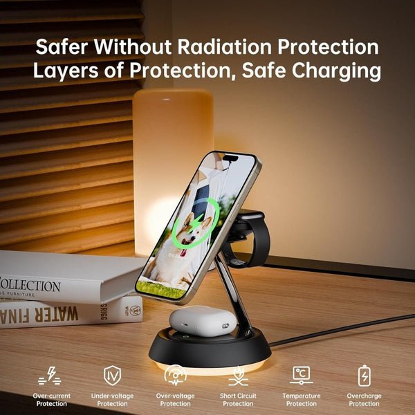 2025/12/1000352041.jpg Mcdodo 3-in-1 15W Night Light Magnetic Wireless Charger Black