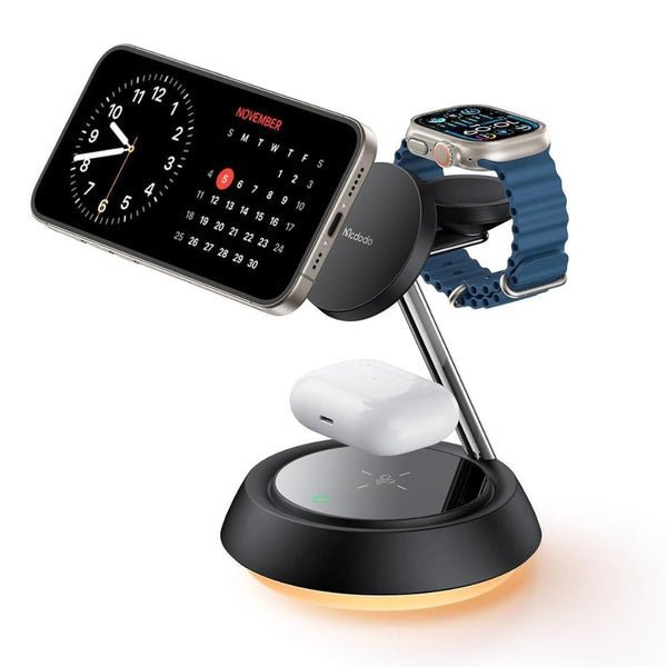 2025/12/1000352046.jpg Mcdodo 3-in-1 15W Night Light Magnetic Wireless Charger Black