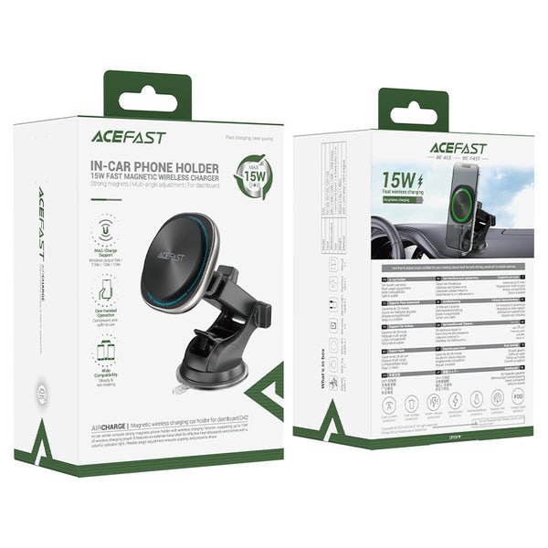 AceFast AirCharge Magnetic Wireless Charger Car Holder D42 Black