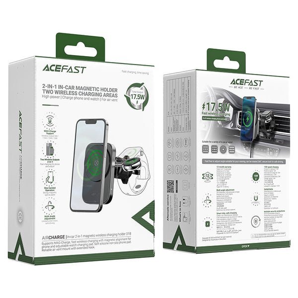 AceFast AirCharge Fast Wireless Charger Car Mount Holder D18 Black