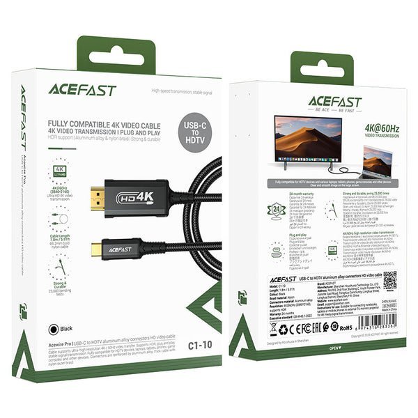 AceFast AceWire Pro USB-C to HDTV Video Cable Black