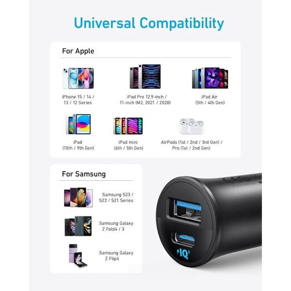 Anker 30W Ultra Compact Dual Port Car Charger Black