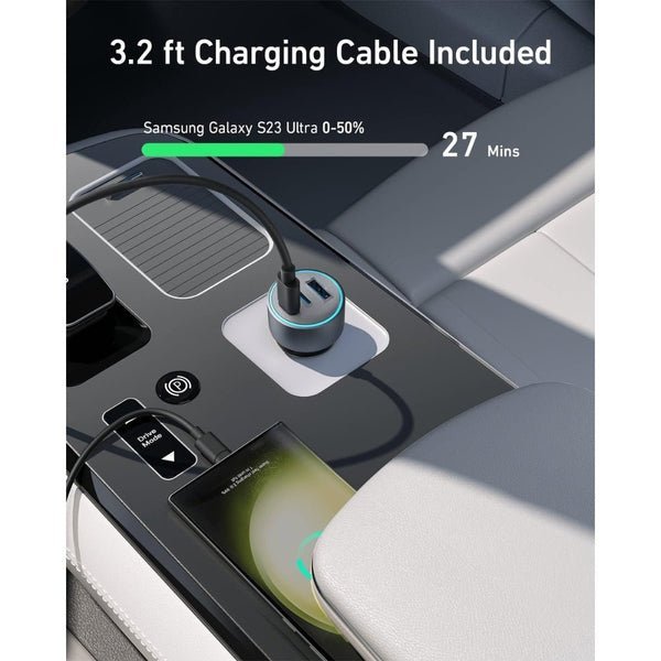 Anker 67W Triple Port Car Charger with USB-C Cable Black