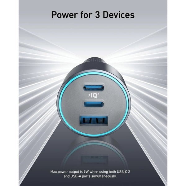 Anker 67W Triple Port Car Charger with USB-C Cable Black