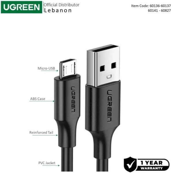 2025/12/1000363869-1.jpg UGREEN USB-A to Micro USB Cable, Fast Charge 1.5 M Black
