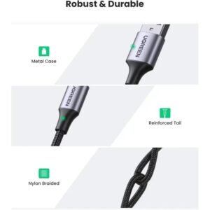 2025/12/1000363901-2.jpg UGREEN USB-A to USB-C Braided Cable & Aluminum Body, Fast Charge,3M Black