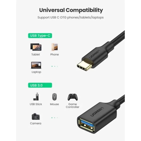 2025/12/1000363941.jpg UGREEN OTG Cable Adapter From USB-C 3.1 Male to USB-A 3.0 Female - US154 30701 Black