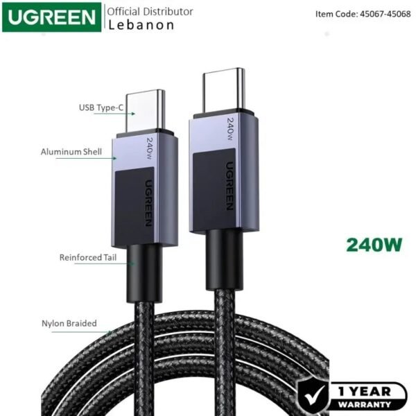 UGREEN USB-C to USB-C 240W Braided Cable & Aluminum Body 2M