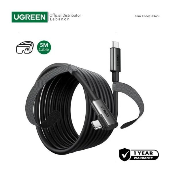 UGREEN Angled USB-C to USB-C VR Link Cable, 5M, Compatible with Oculus Quest 2, Pico 4 and PC/Steam VR - US551 90629