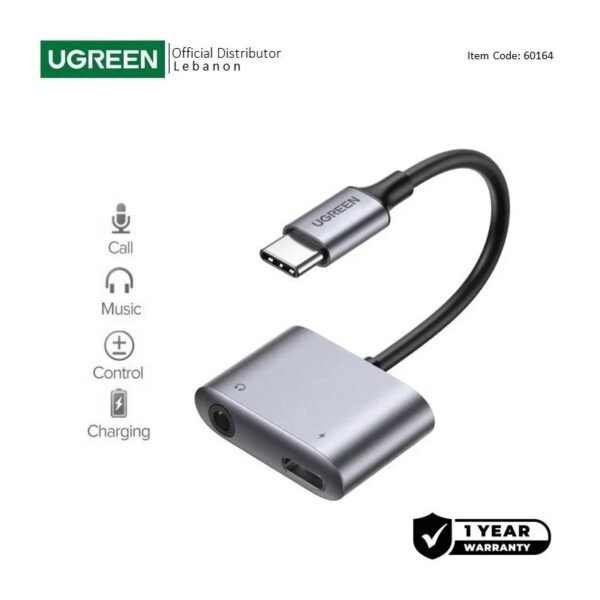 2025/12/1000364726.jpg UGREEN 2-in-1 USB C to 3.5mm Headphone & USB-C Charging Port - CM231 60164