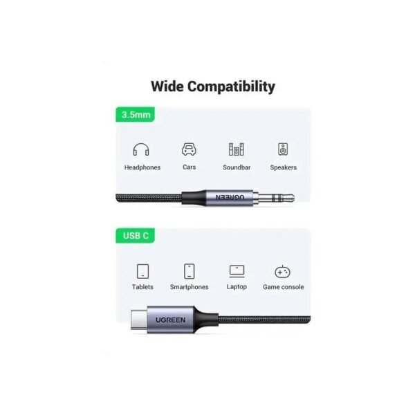 UGREEN USB-C MALE to 3.5MM Audio Cable 1M, Hi-Fi Sound Quality - CM450 20192