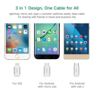 2025/12/1000367065.jpg UGREEN 3 in1 USB-A to Lightning + USB-C + Micro-USB Braided Cable & Aluminum Body, MFI Apple Certified, 1.5M - US186 50203