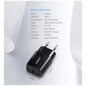 2025/12/1000367115.jpg UGREEN 2.1A USB-A Smart Charger for Phones, Tablets & Ipads - ED011 50459
