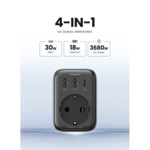 UGREEN 30W 4 in 1 Wall Outlet Extender, 3 Ports, Smart & Fast Charger for Phones, Tablets & Ipads - CD314 90613 Black
