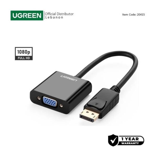 2025/12/1000367172.jpg UGREEN Display Port Male to VGA Female Converter, Full HD Resolution - DP109 20415 Black