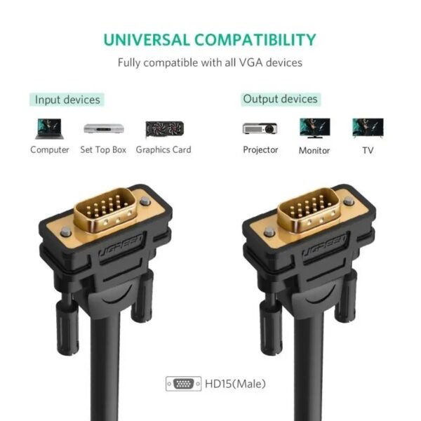 UGREEN Full HD, VGA Male to Male Cable gold-plated VG101 11630 11631 11632 11633 11634 11635 Black