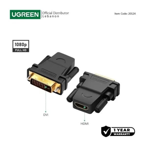 2025/12/1000367221.jpg UGREEN Full HD, DVI (24+1) Male to HDMI Female Adapter, Bi-Directional - 20124