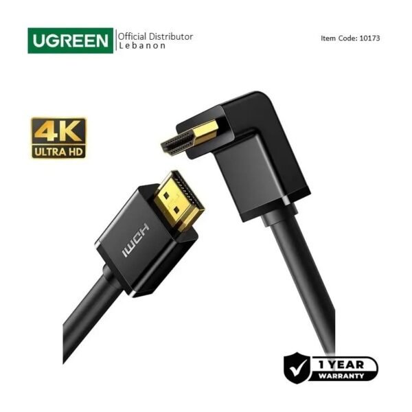 2025/12/1000367232.jpg UGREEN 4K HDMI Male to Male Right Angle 90 Degree Cable - HD103 10173