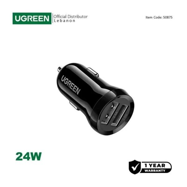 UGREEN 24W Dual Port Fast Car Charger for Phones, Tablets & Ipads - ED018 50875