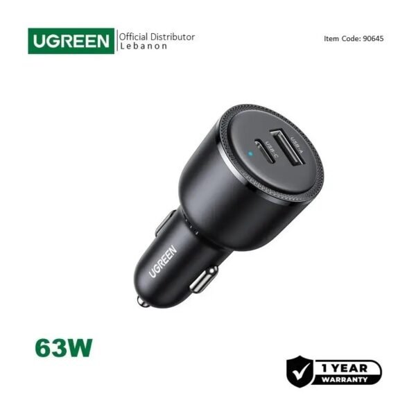 UGREEN 63W Dual Port Fast Car Charger, for Phones, Tablets & Ipads - CD239 90645