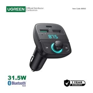 UGREEN 31.5W PD Fast Car Charger with FM & Bluetooth Transmitter + USB MP3 & TF Slot Reader - CD229 80910
