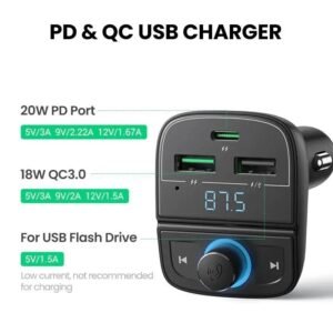 2025/12/1000367512.jpg UGREEN 31.5W PD Fast Car Charger with FM & Bluetooth Transmitter + USB MP3 & TF Slot Reader - CD229 80910