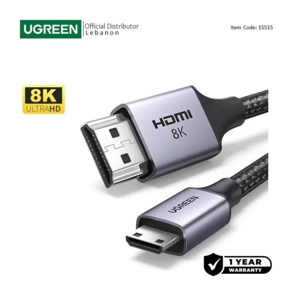 UGREEN 8K MINI HDMI to HDMI CABLE, HDMI 2.1 High Performance Transmission, 2M - HD163 15515