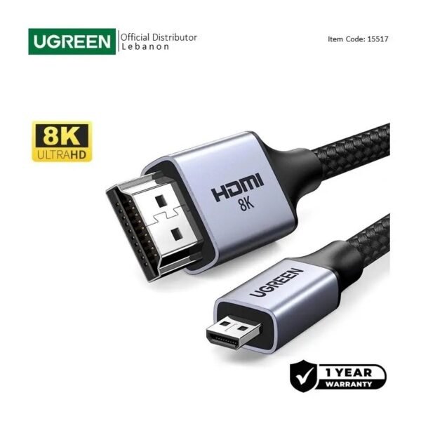 2025/12/1000367520.jpg UGREEN 8K MICRO HDMI to HDMI CABLE, HDMI 2.1 High Performance Transmission, 2M - HD164 15517