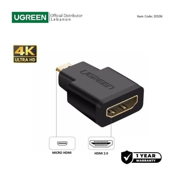 2025/12/1000367549.jpg UGREEN 4K Micro HDMI Male to HDMI Female Adapter - 20106