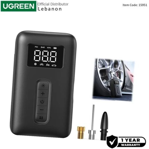 2025/12/1000367568.jpg UGREEN Portable Cordless Electric Air Pump Compressor & Tyre Inflator with Battery LED Light - CD259 15951
