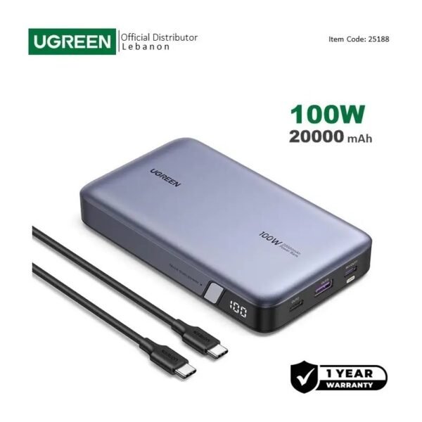 2025/12/1000367627.jpg UGREEN Power Bank 100W, 3 Ports, 20000 mAh, for Laptops, MacBooks, Smartphones, Tablets, ipads - PB207 25188
