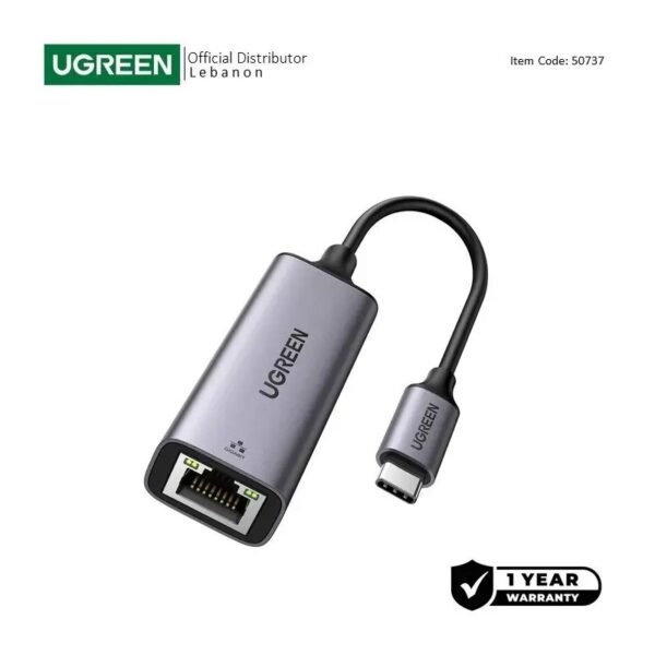 UGREEN USB-C to Gigabit Ethernet Adapter - RJ45, 10/100/1000Mbps, Aluminum case - CM199 50737