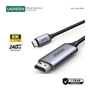 UGREEN USB-C Male to HDMI 2.1 Male Braided Cable 1.5m, Support 8K@60Hz, 4K@144Hz, 2K@240Hz, 1080P@240Hz - CM565 90451